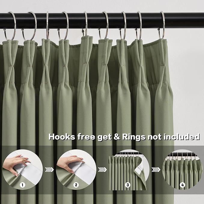 Sage Green Blackout Curtains Pinch Pleat 84 Inches Long Thermal Insulated Black - Image 2