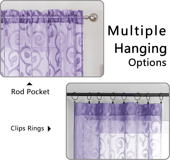 OWENIE Furman Light Purple Sheer Curtains 54 Inch Length 2 Panels Set - Image 4