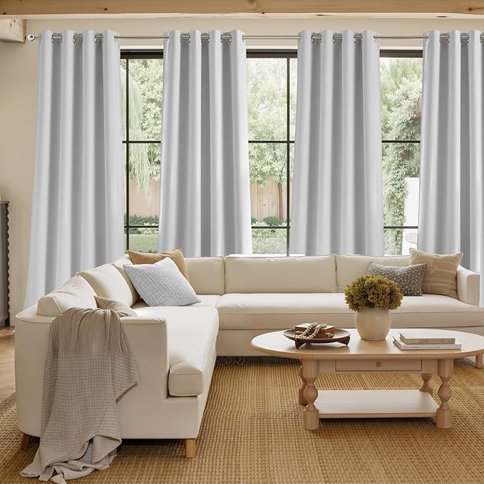 NICETOWN Faux Linen Greyish White Blackout Curtains 84 inches Long - Image 4