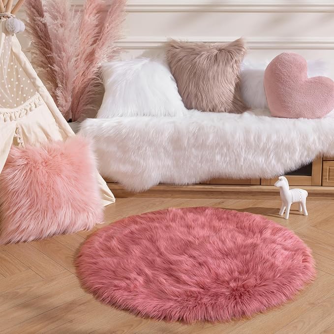 Ashler Faux Fur Rug, Fluffy Shaggy Area Rug, Ultra Soft 3 x 3 Feet Sheepskin Fur - Image 2
