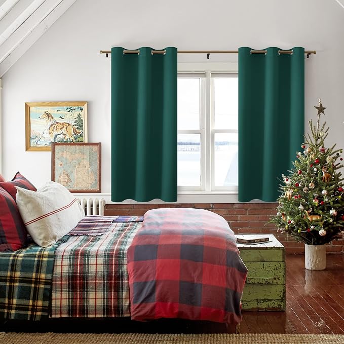 Short Blackout Curtains for Bedroom, Hunter Green, 38 x 45 Inch | Thermal - Image 6