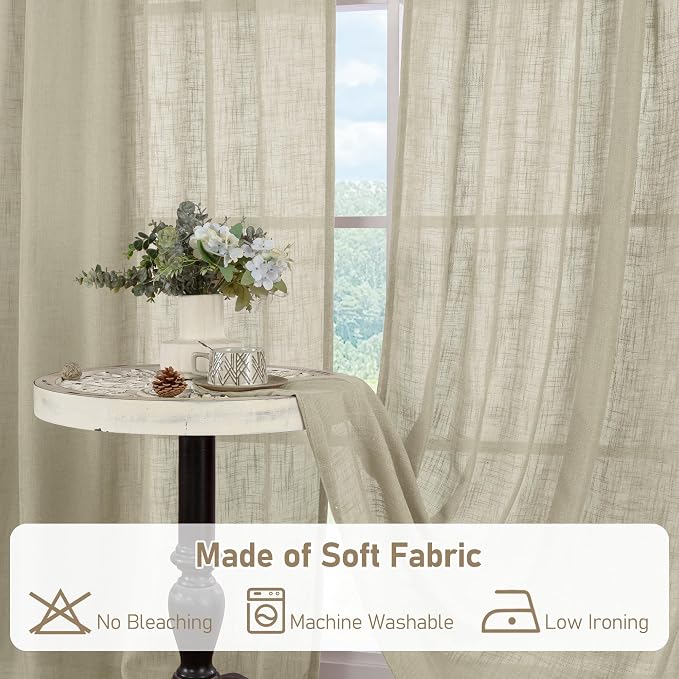 Oatmeal Sheer Linen Curtains 84 Inch Long - Image 9