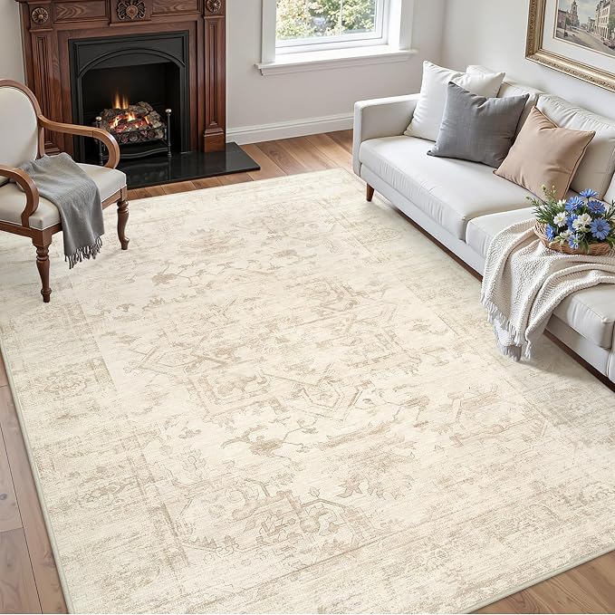 5x7 Area Rugs for Living Room: Vintage Boho Neutral Washable Rug Indoor Soft - Image 3