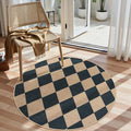 Lahome Colette Checkered Round Entryway Rug 4ft, Circle Indoor Outdoor Patio by Lahome