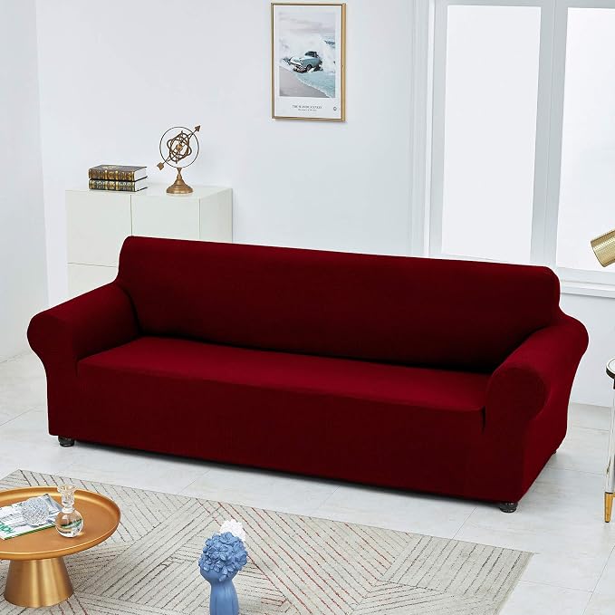 Joccun Red Dahlia Polyester Spandex Waterproof Solid Stretch Sofa Cover - Image 4