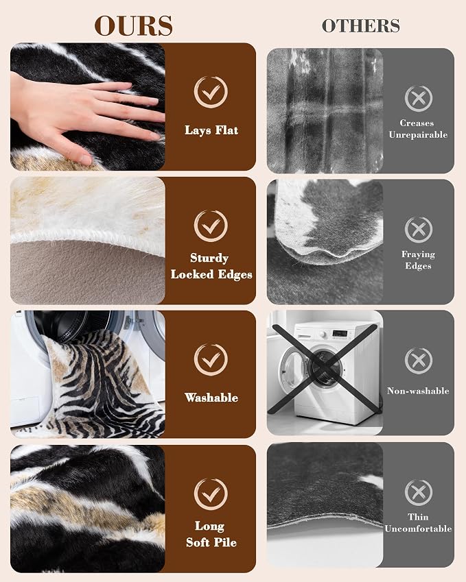Zebra Print Rug for Living Room, Faux Fur Zebra Hide 5.2x7 Feet Animal Skin Rug - Image 4