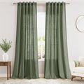 Olive Green Linen Textured 96 Inch Curtains 2 Panel Set Back Tab Rod Pocket by Nanspring