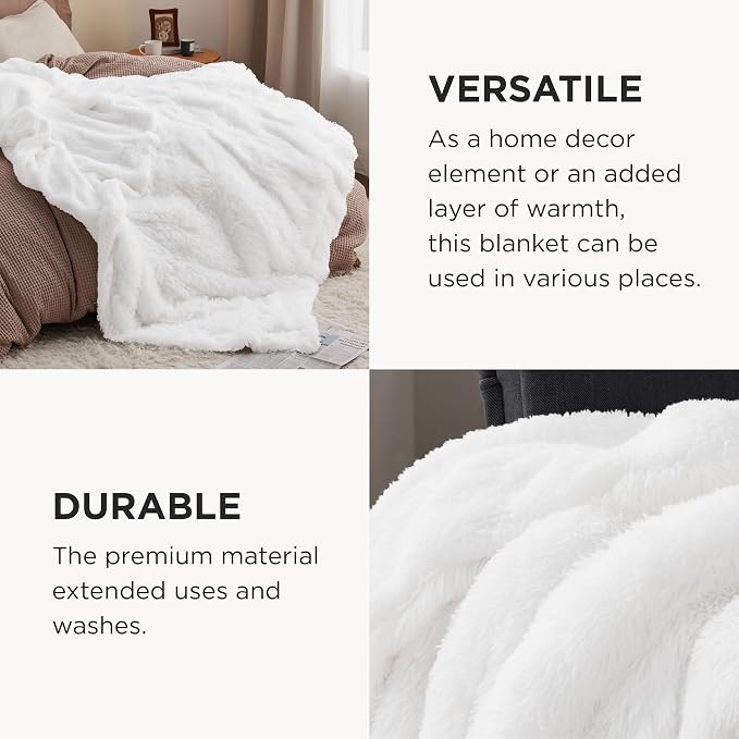 Bedsure GentleSoft Fuzzy Sherpa Faux Fur Twin Blanket White Cozy Gifts - Image 5