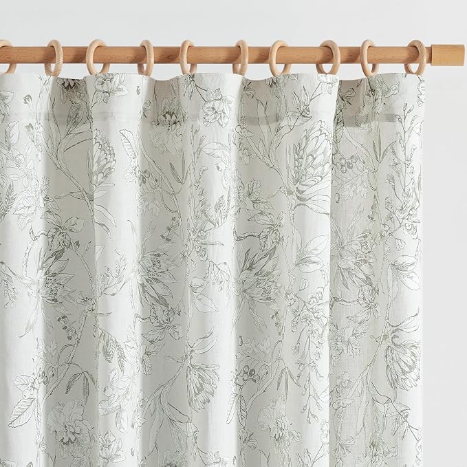 jinchan Floral Curtains 90 Inch Length Charcoal Grey Flower Linen Farmhouse by JINCHAN