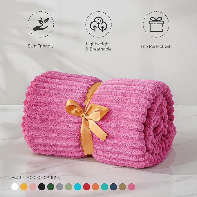 BEDELITE Fleece Throw Blanket for Couch – 3D Ribbed Jacquard Soft and Warm - Image 3