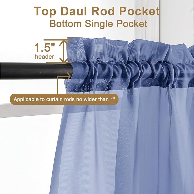 Chyhomenyc Royal Blue Sheer Curtains 63 Inch Length 2 Panels, Rod Pocket Solid - Image 2