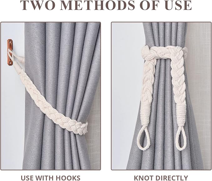 NICEEC 2 Pack Natural Cotton Rope Curtain Tiebacks Elegant Boho Style - Image 5