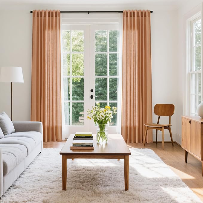 Nanspring Peach Quartz Linen Curtains 120 Inch Length 2 Panel Set Back Tab Loop - Image 7