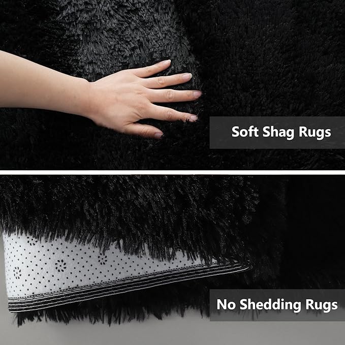 10X14 Large Shag Area Rugs for Living Room Bedroom, Big Soft Black Fluffy Rug - Image 3