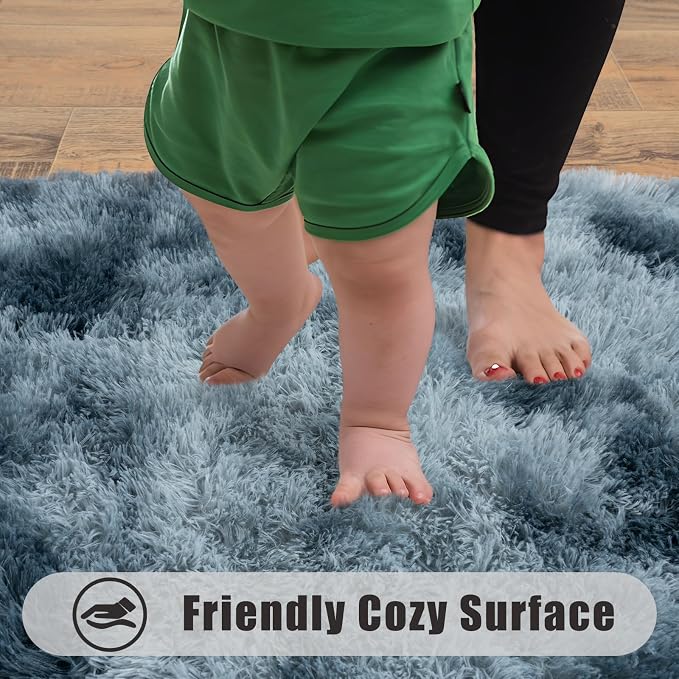 Soft Runner Rugs for Bedroom Hallways, 2x6 Tie-Dyed Blue Grey Fluffy Shag Throw - Image 8
