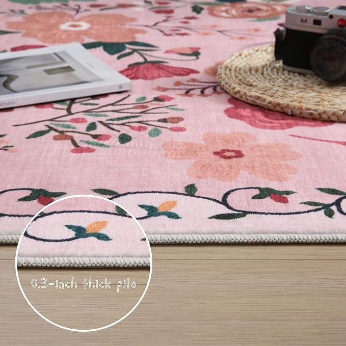 Rugcomf Round Rug 4ft Washable Circle Rug Non Slip Low Pile Boho Floral Small - Image 4