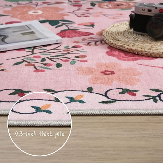 Rugcomf Round Rug 6ft Washable Circle Rug Non Slip Low Pile Boho Floral Small - Image 4