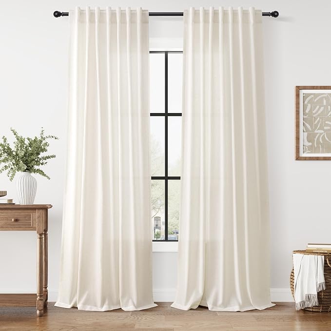 Modern Linen Curtains for Living Room 102 Inches Long Light Filtering Semi by Nanspring