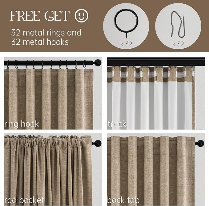 Topfinel Greige 90 Inches Long Blackout Natural Linen Curtains - Image 5