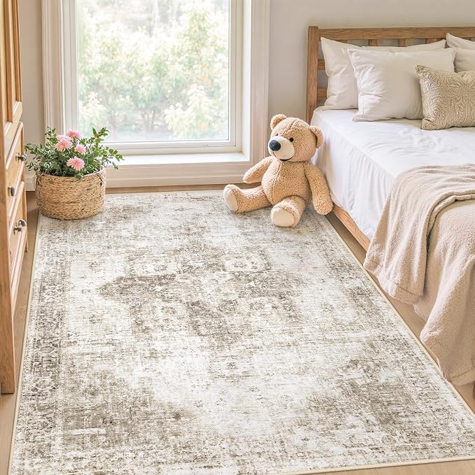Area Rug 3x5 Washable Rug, Vintage Boho Medallion Entryway Rug Non-Slip Soft - Image 2
