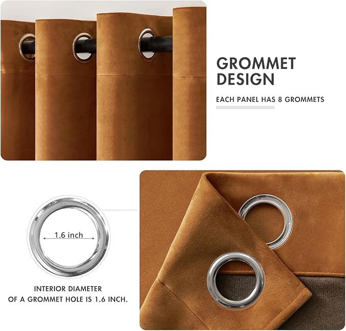 MIULEE Velvet Curtains Gold Brown Elegant Grommet Curtains Thermal Insulated - Image 2
