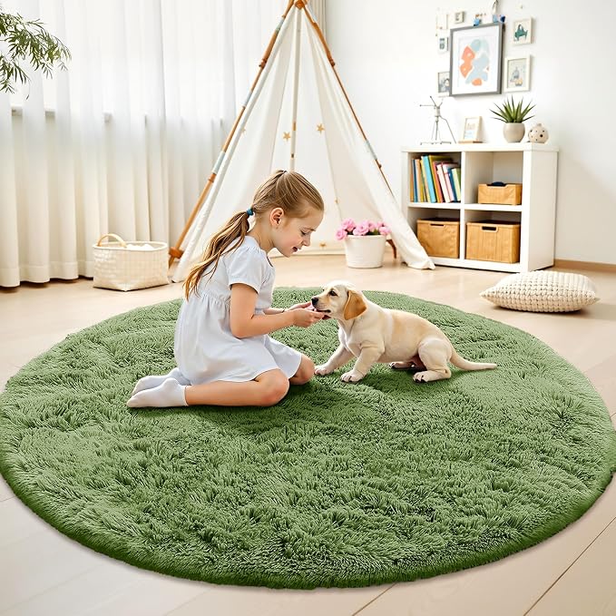 OLANLY Green Round Rugs for Bedroom - Image 3