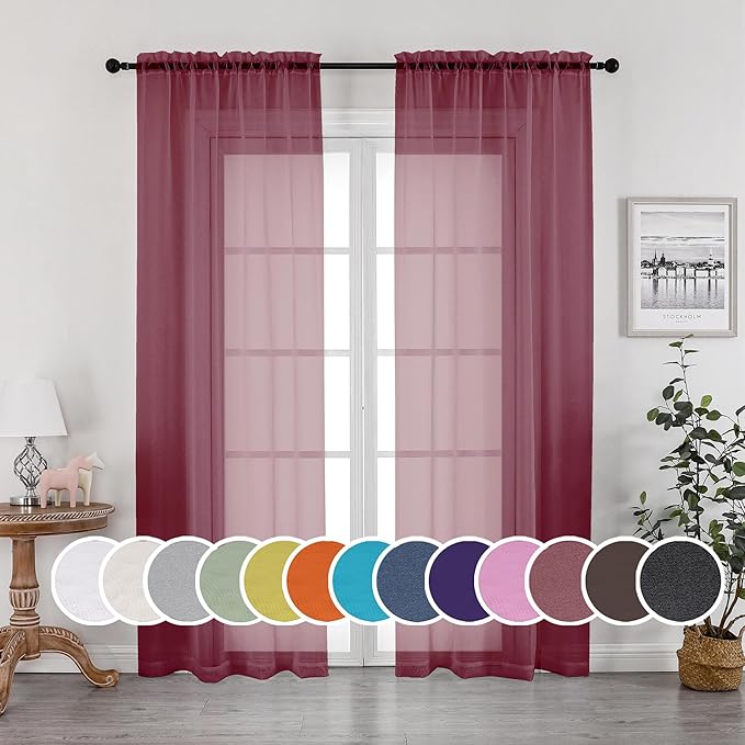 OWENIE Sheer Curtains, Sheer Curtains 84 inch Length 2 Panels Set, Rod Pocket by OWENIE