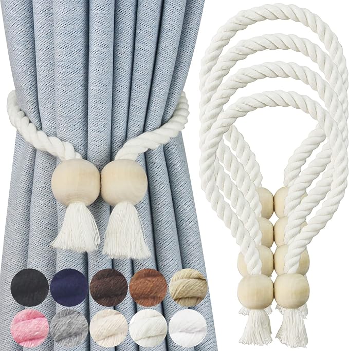 4 Pack Magnetic Curtain Tiebacks Cotton Hand Woven Tie Back Decorative Rope by CurtianTiebacks