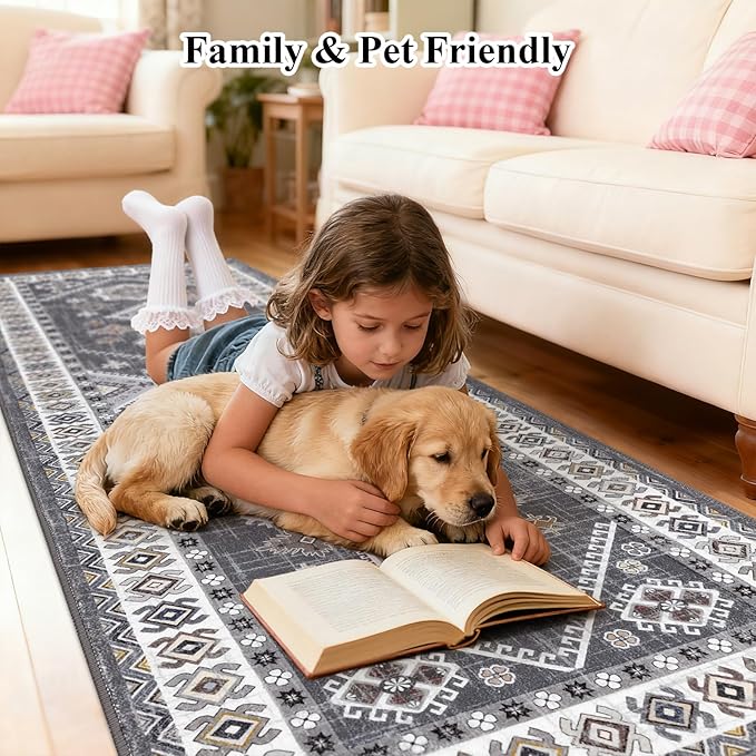 HEBE Washable Kitchen Rugs Runner 2'x 5', Non Slip Hallway Runner Rug, Low Pile - Image 3