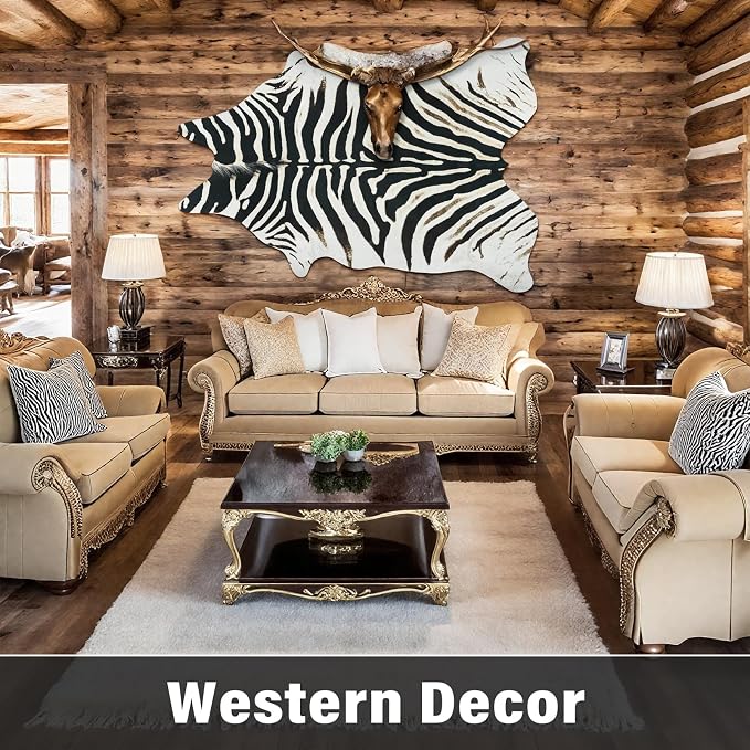 AROGAN Western Faux Fur Zebra Rug, 5.2x6.3 Feet Premium Animal Skin Print Rug - Image 5