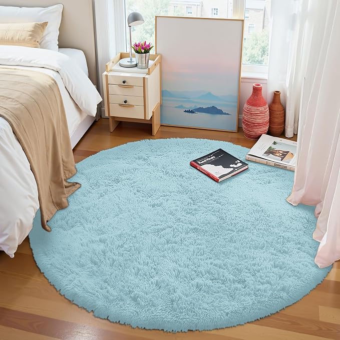 OLANLY Light Blue Round Rugs for Bedroom - Image 3