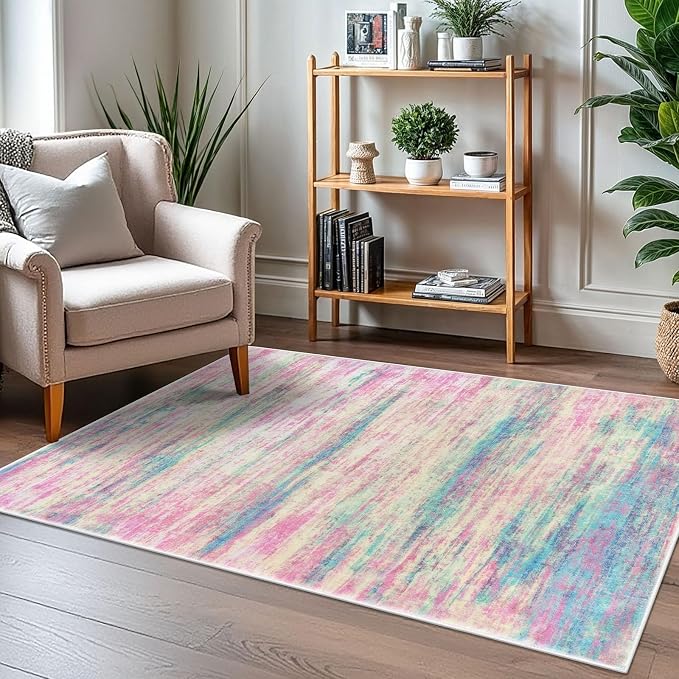 KOZYFLY Modern Abstract Pink 3x5 Area Rug Washable Girls Kids Bedroom Rug Throw - Image 7