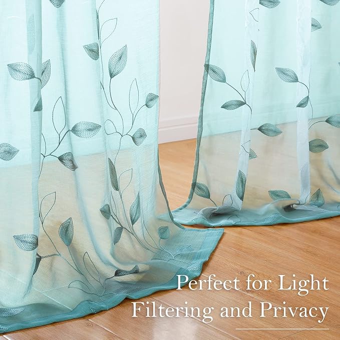 HOMEIDEAS Turquoise Aqua Sheer Curtains 52 X 63 Inches Length 2 Panels - Image 6