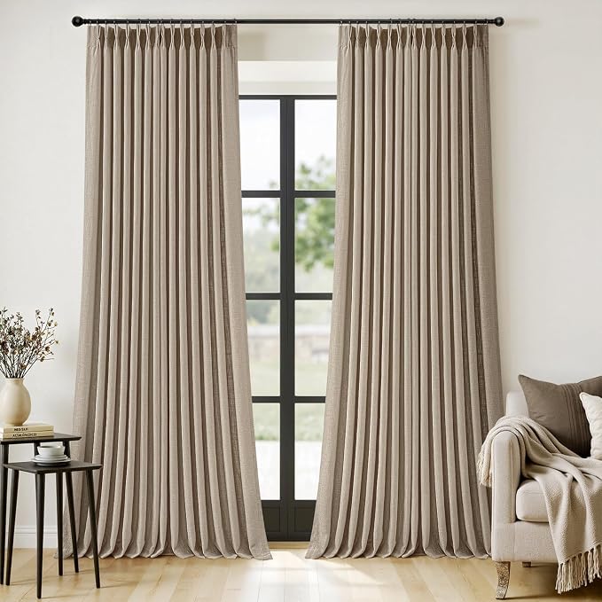 MIULEE Pinch Pleated Thick Linen Curtains 102 Inches Long 2 Panels by MIULEE