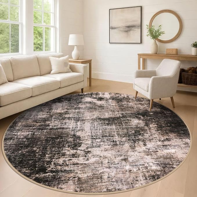 IOHOUZE Abstract Round Area Rug 8 Ft Washable Circle Rugs Large Round Rug Non by iOhouze