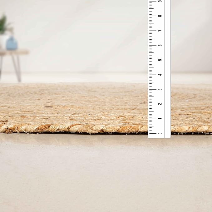 Hausattire Hand Woven Jute Braided Rug, 3’ Round – Natural, Reversible Boho - Image 2