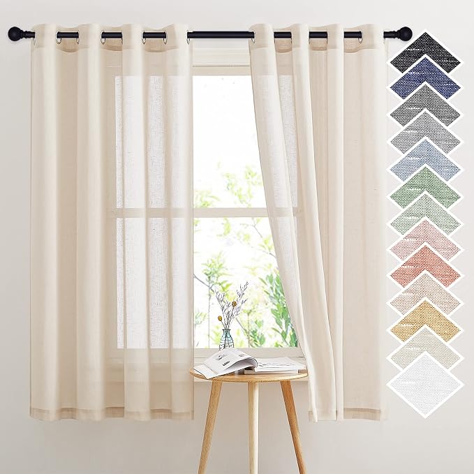 NICETOWN Natural Open Linen Weave Flax Sheer Window Curtains, Ring Top Semi by NICETOWN