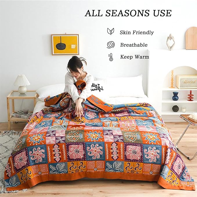 MSGKV Boho Throw Blanket 90''x98'' 100% Cotton Spring Blanket - Image 4