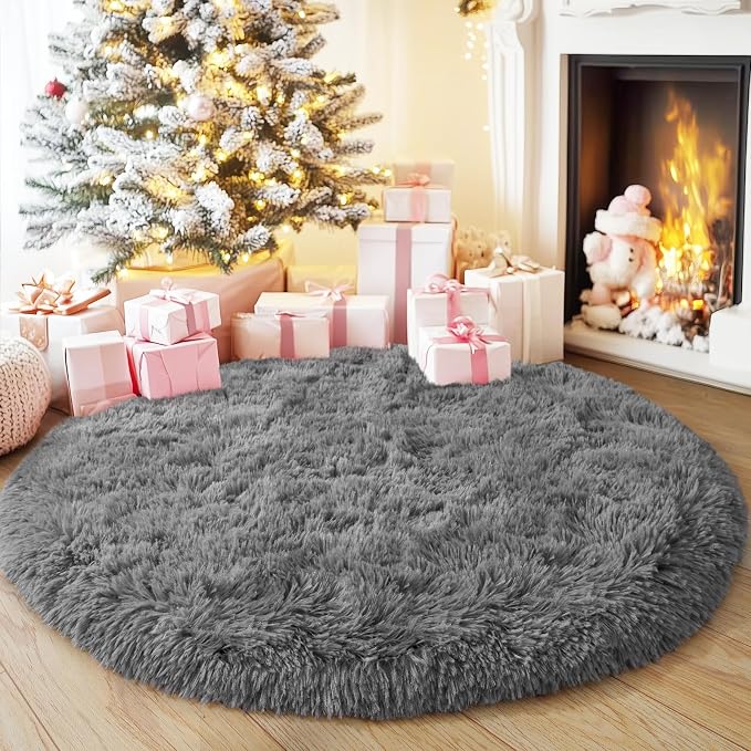 4'x4' Grey Round Rug for Bedroom, Ultra Soft Fluffy Circle Rug for Kids Girls by Quntue
