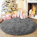 4'x4' Grey Round Rug for Bedroom, Ultra Soft Fluffy Circle Rug for Kids Girls by Quntue