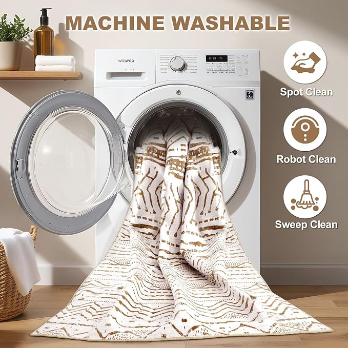 Nakagishi Area Rug Living Room Rugs: 5x7 Machine Washable Boho Large Neutral - Image 2