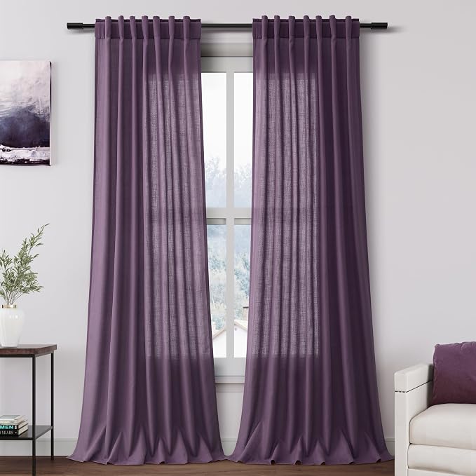 Extra Long Plum Linen Curtains 120 Inch by Nanspring