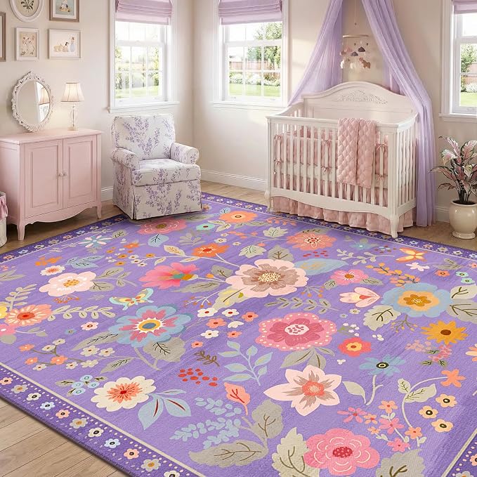 RELEANY Floral Washable 6x9 Area Rugs Purple/Pink | Flower Carpet Print Boho - Image 8