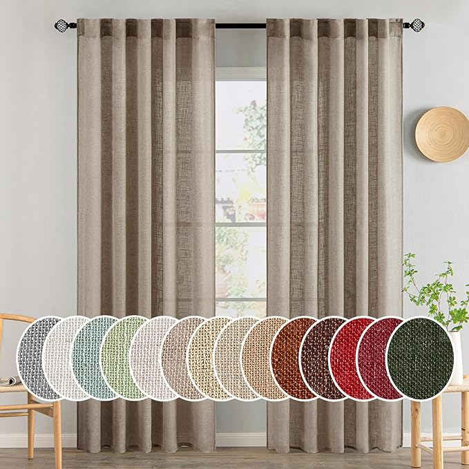 MIULEE Taupe Grey Linen Curtains 84 Inch Length 2 Panels by MIULEE