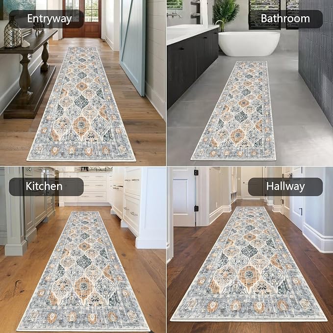 HEBE Hallway Runner Rug 2'8"x8' Washable Vintage Distressed Area Rugs Non Slip - Image 6