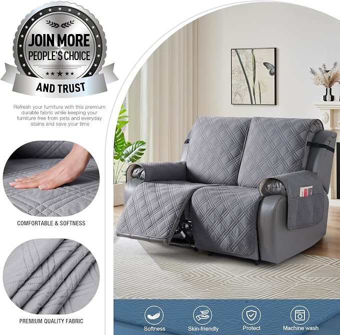 TAOCOCO 100% Waterproof Loveseat Recliner Cover, Non Slip Split Loveseat Covers - Image 2