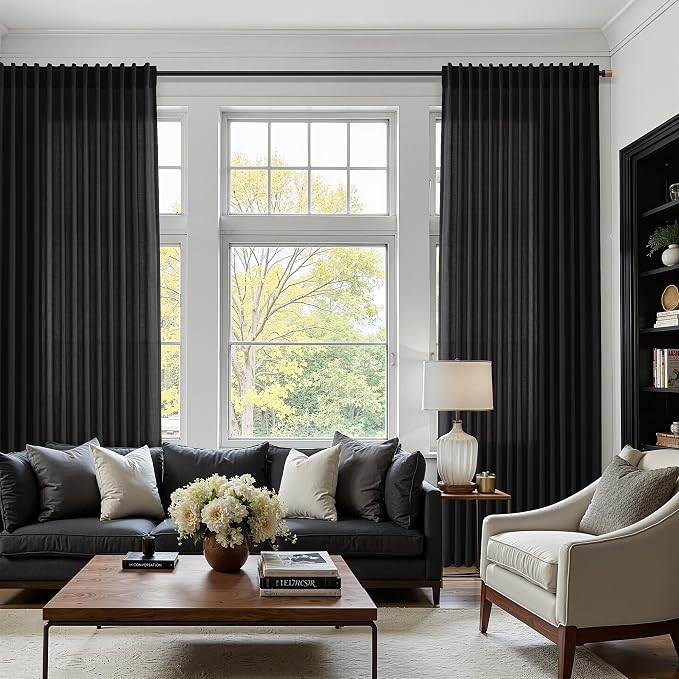 Nanspring Vintage Black Linen Curtains 84 Inch Length 2 Panels Set - Image 6