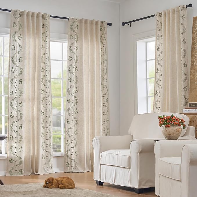jinchan Belrose Lined Linen Blend Curtains Floral Curtains - Image 2