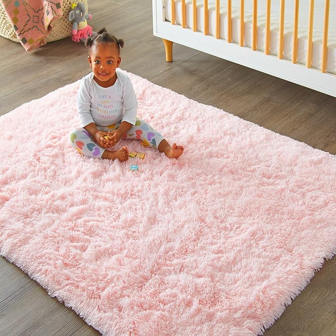 Ophanie Pink Rug for Bedroom Girls, Kids Fluffy Kawaii Fuzzy Furry Shag Area Rug - Image 5