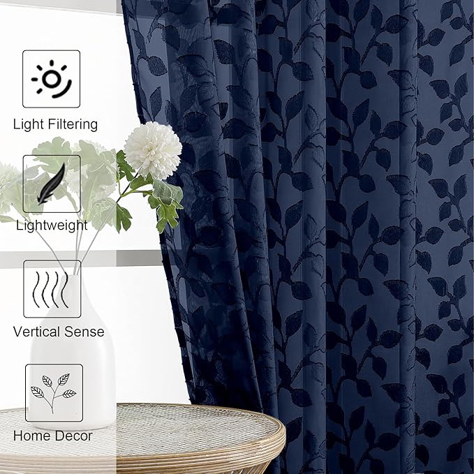 Chyhomenyc Navy Blue Sheer Curtains 84 Inch Length 2 Panels Set, Light - Image 6